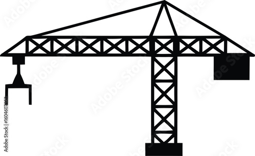 Tower Crane Icon – Construction Crane Silhouette Vector.
