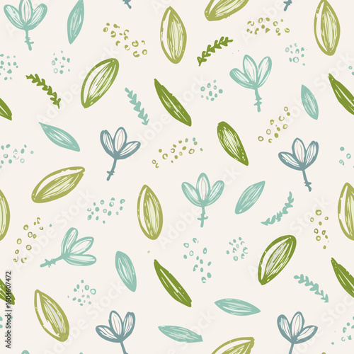 Hand-drawn Seamless Leaf Pattern in Monochrome Style