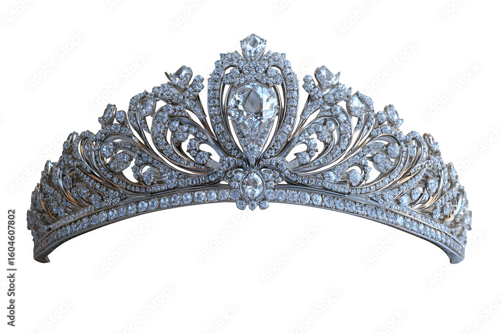 Obraz premium Silver tiara with diamonds on white background