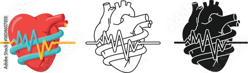 Heart health vector illustration with ekg line for medical design and healthcare