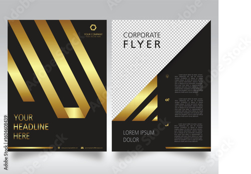 Business-brochure-template-flyers-design-template-company profile-annual report-book-booklet-cover with Gold shapes
