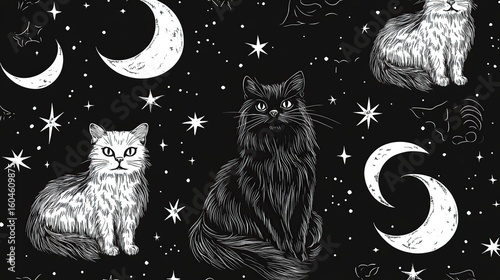 Mystical Cats and Moons
