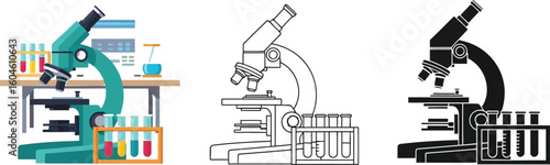 Microscope vector illustration: science research equipment for laboratory analysis