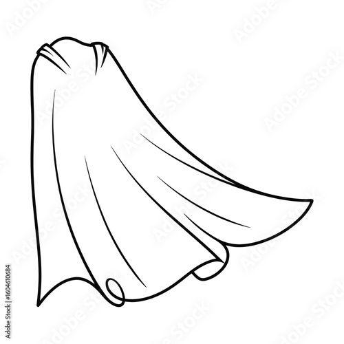 Superhero cape blowing in the wind line art