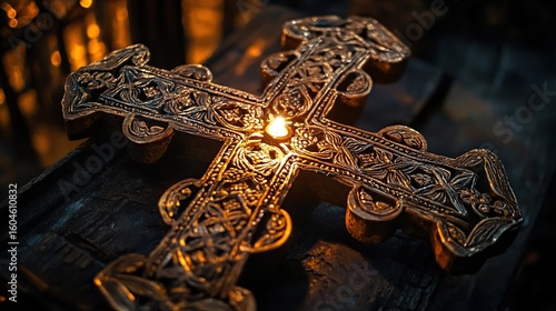 Ornate Cross with Candlelight