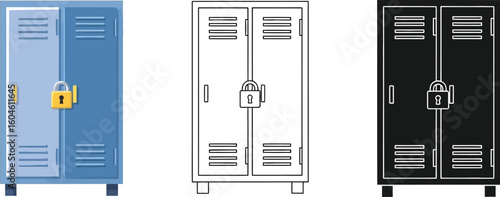 Find secure storage solutions: explore vector locker illustrations and icon designs