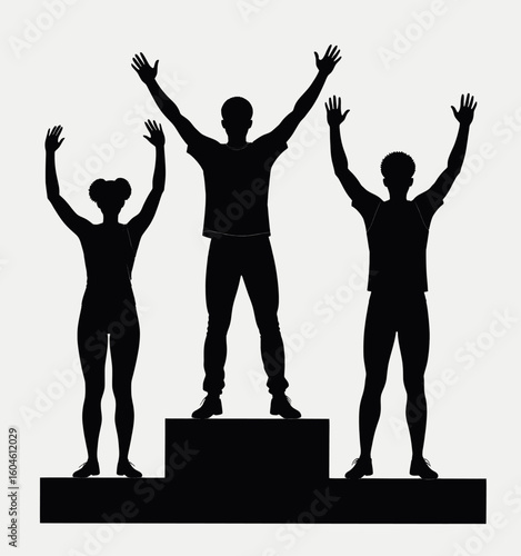 Celebratory Podium Victory Silhouettes, Team Triumph, Minimalist Design