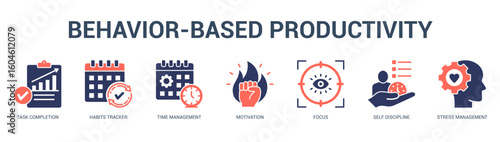 BehaviorBased Productivity Modern and clean web banner illustration featuring thematic icons for visual communication