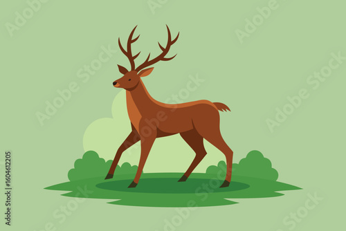 Majestic Deer in a Forest Glade Illustration with Antlers and Peaceful Setting Ideal for Wildlife Projects and Educational Resources