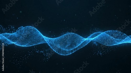 Wavy blue glowing particle structure on a dark background