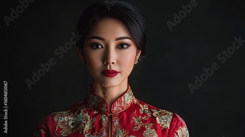 Elegant Woman in Red Chinese Dress