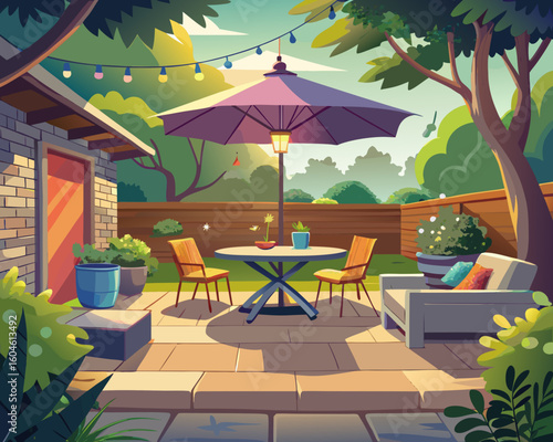 outdoor patio with umbrellas