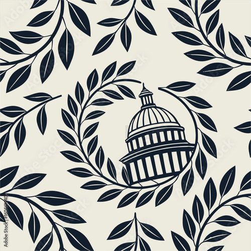 Capitol building washington dc leaves pattern government architecture politics democracy america illustration design
