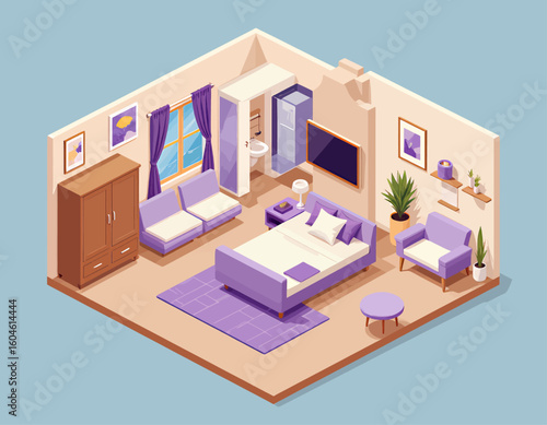 Cozy Purple Bedroom with Modern Furnishings