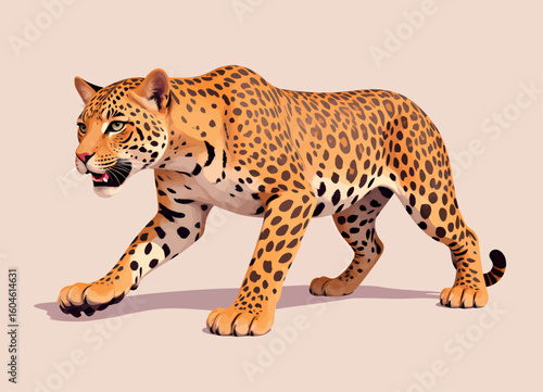 Crouching Leopard in Golden Jungle, Dappled Shadows