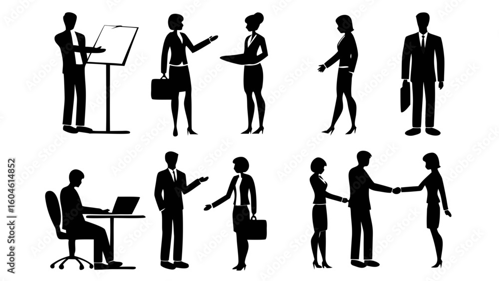 Obraz premium sillhoutte Illustration of business people silhouette meeting office worker presentation teamwork conference professional 