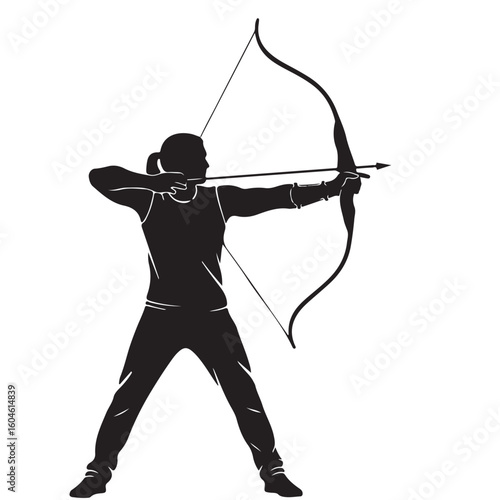 Archer Silhouette, Vector Illustration, Black and White, Sport, Archery