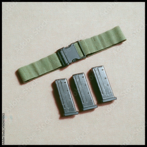 Tactical belt with sidearm and loaded magazines