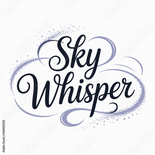 Elegant script logo featuring the words sky whisper with swirling cloud accents and a delicate color palette