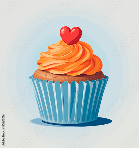 Delightful Cupcake with Swirling Frosting and Heart Topper