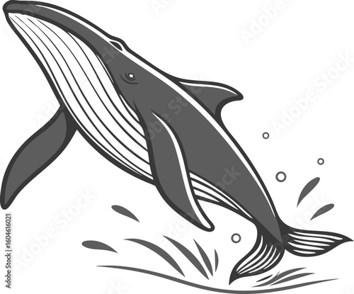 whale breaching ocean animal vector on transparent background

