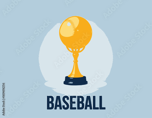 Golden Baseball Trophy on Blue Background