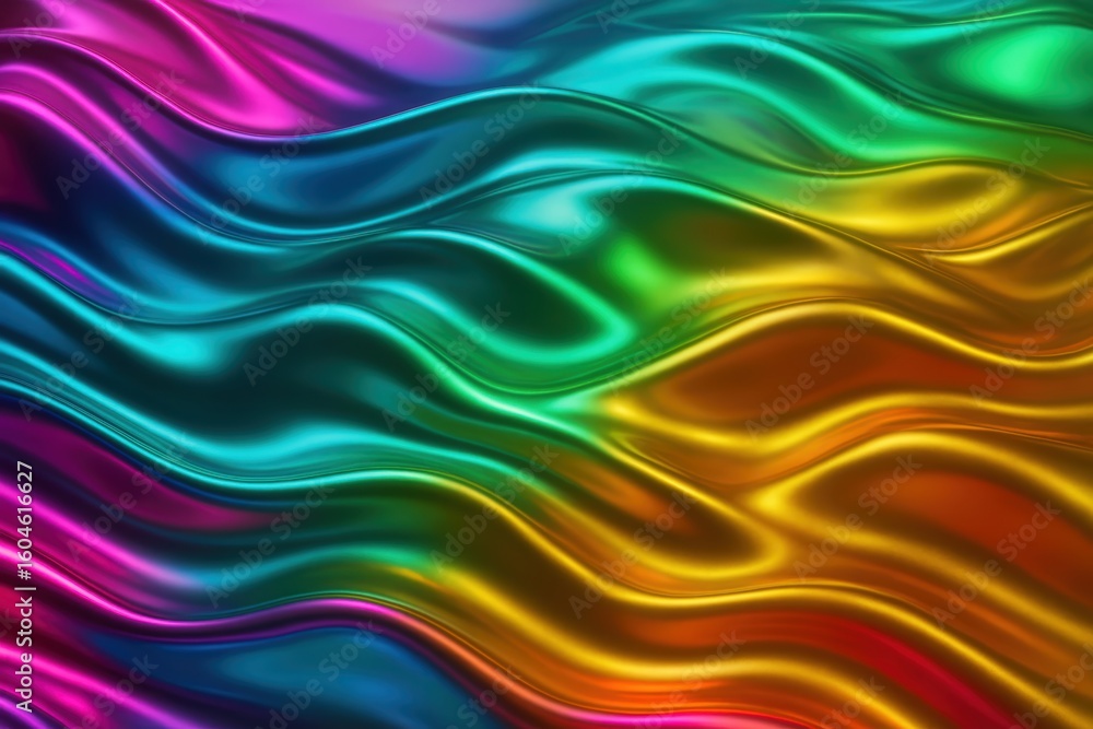 Obraz premium Glossy 3D fluid waves in layered rainbow shades used in futuristic and decorative design contexts