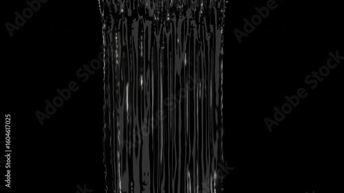 Closeup water splash drop on black background. 3d animation. 4k