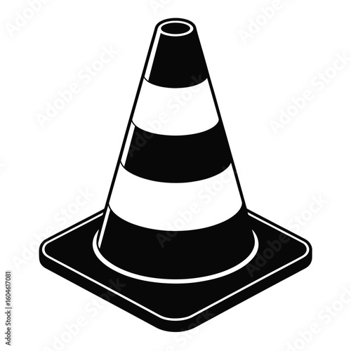 Black and white traffic cone vector illustration for road safety