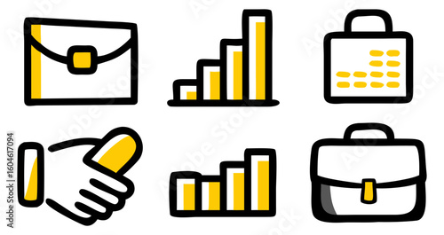 Business growth chart success finance report investment briefcase hand like agreement portfolio progress icons set transparent background