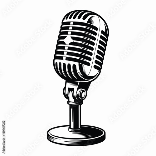 Vintage Microphone Illustration in Black and White for Audio Recording