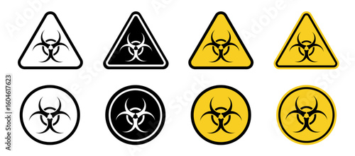 Set of radiation hazard signs. Radiation area. Radioactive threat alert.