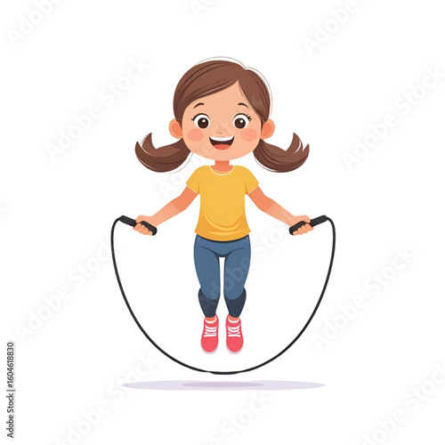 Happy girl jumping rope – vector illustration