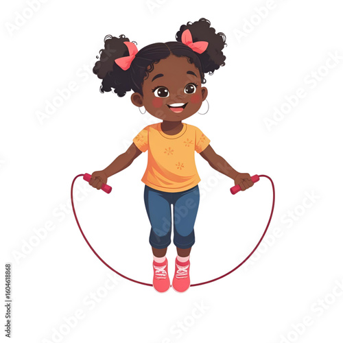 Happy girl jumping rope – vector illustration