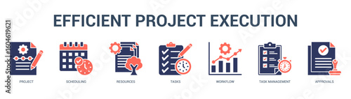Efficient Project Execution Modern and clean web banner illustration featuring thematic icons for visual communication