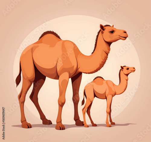 Mother and Baby Camel in Desert Dusk