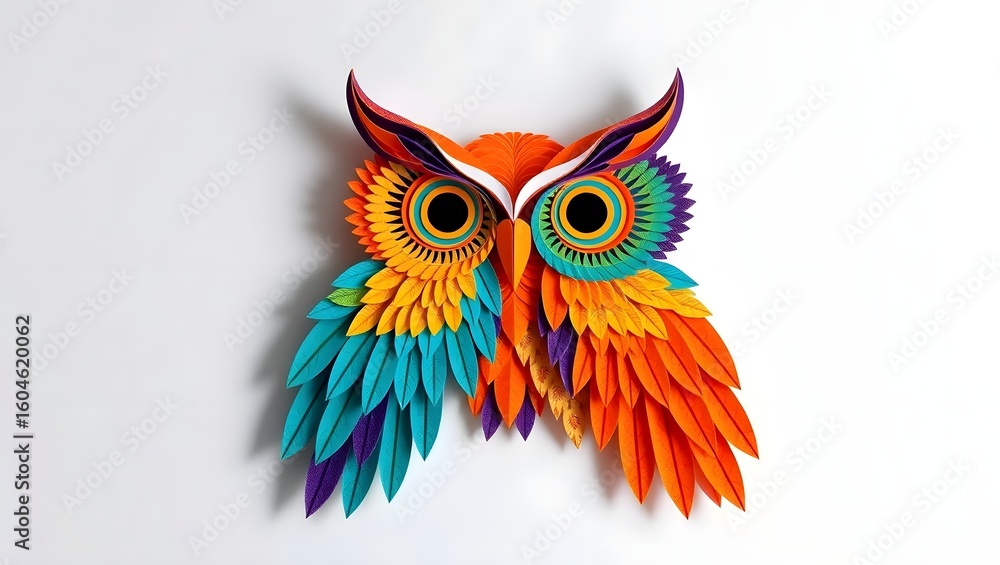 Fototapeta premium Colorful Owl Kirigami Paper Art — Intricate Layered Papercraft Design