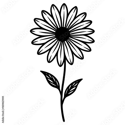 Wallpaper Mural Black and white vector illustration of a daisy flower with leaves and floral design elements Torontodigital.ca