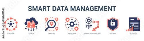 Smart Data Management Modern and clean web banner illustration featuring thematic icons for visual communication