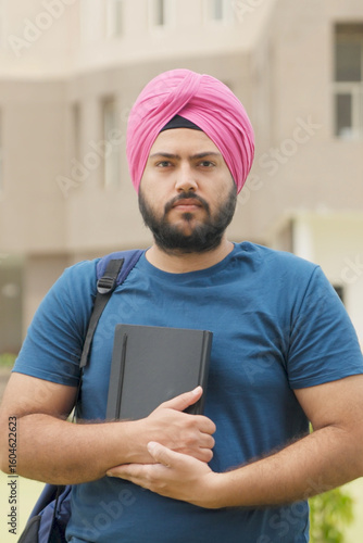 Vertical Photo of Serious Sikh Indian Student Looking at Camera