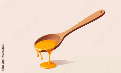 Wooden Spoon with Golden Honey Drizzle, Warm Kitchen Ambiance