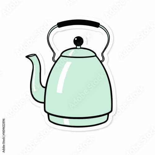 Vintage green kettle with black handle in minimalist style  
