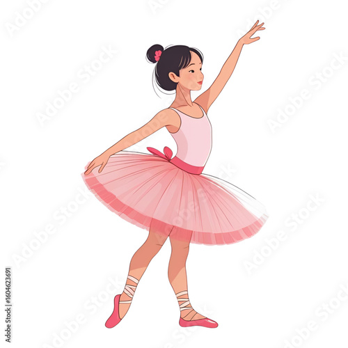 Little ballerina dancing in pink tutu – vector illustration