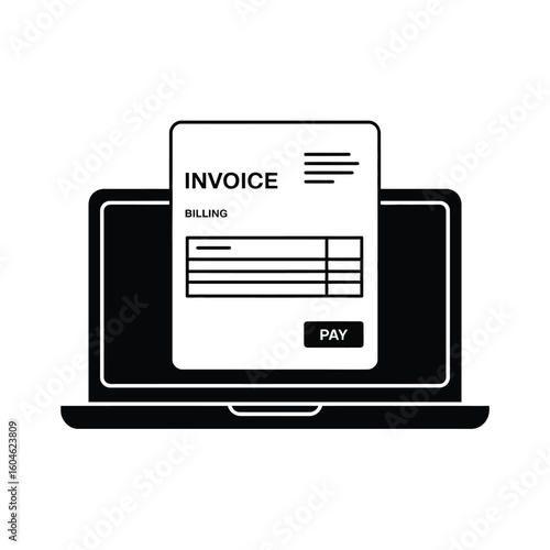 Online invoice payment on laptop screen in black and white