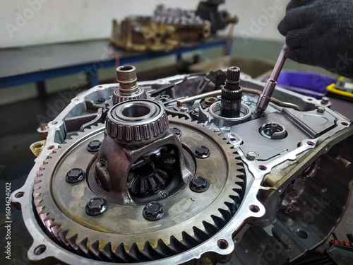 automatic transmission of a petrol car being dismantled for repair