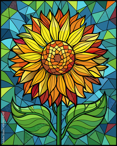 Sunflower, Stained Glass Style, 