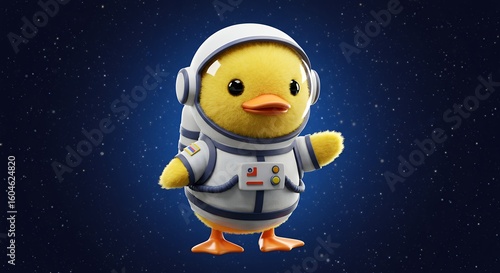Cute yellow duckling in an astronaut suit