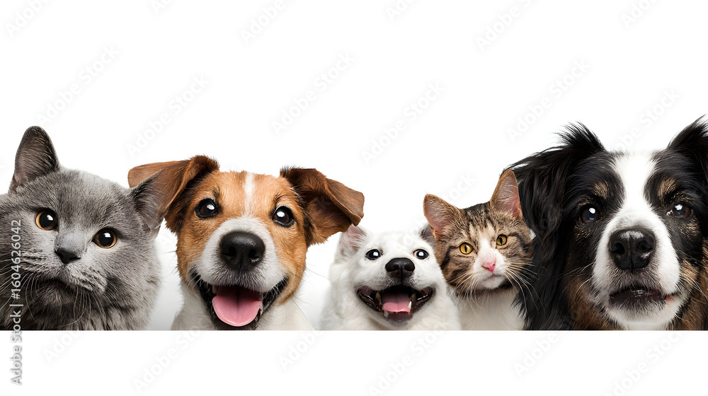 Fototapeta premium Portrait of a dog Russian Spaniel and cat Scottish Straight isolated on white background