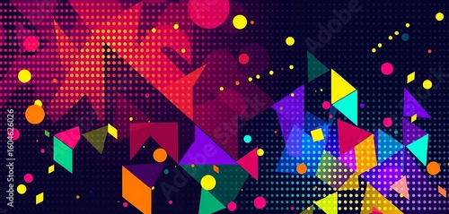 Vibrant halftone dots in bold colors forming dynamic geometric shapes,  superhero,  graphic