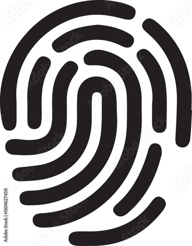 Black fingerprint graphic on white background thumbprint